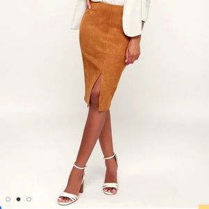 Lulus Total Allure Camel Suede Pencil Skirt